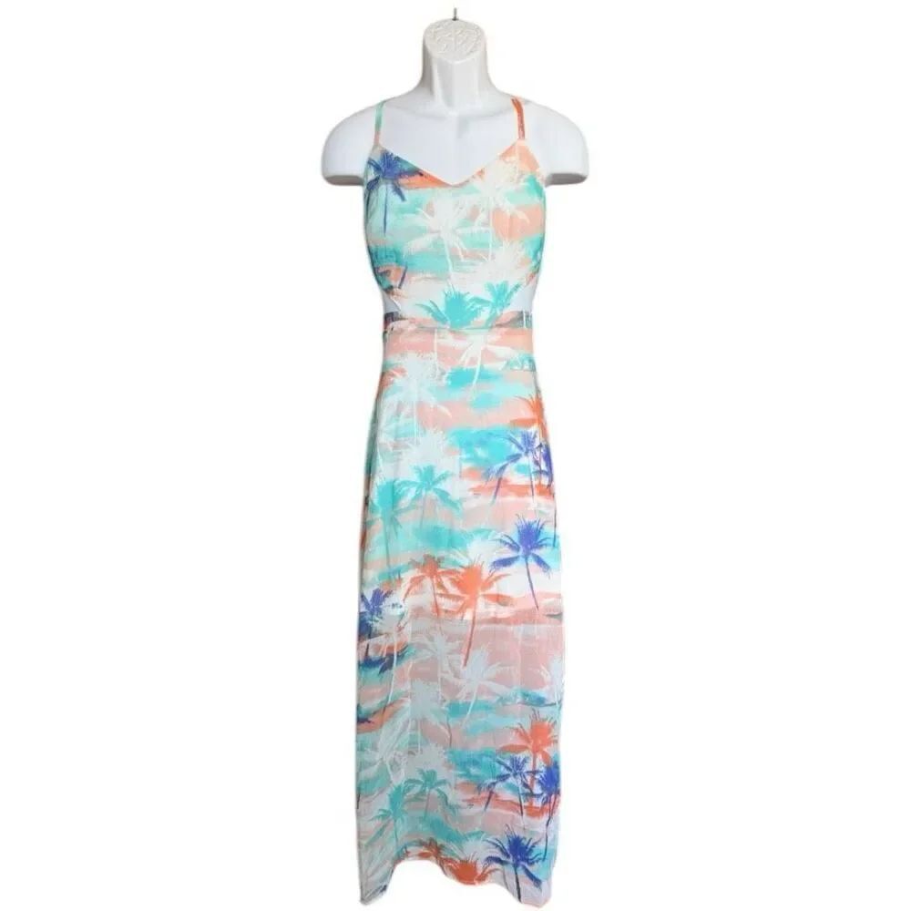 NWT Womens New Look Palm Print Cutout Sleeveless Racerback Maxi Dress - Sz 6